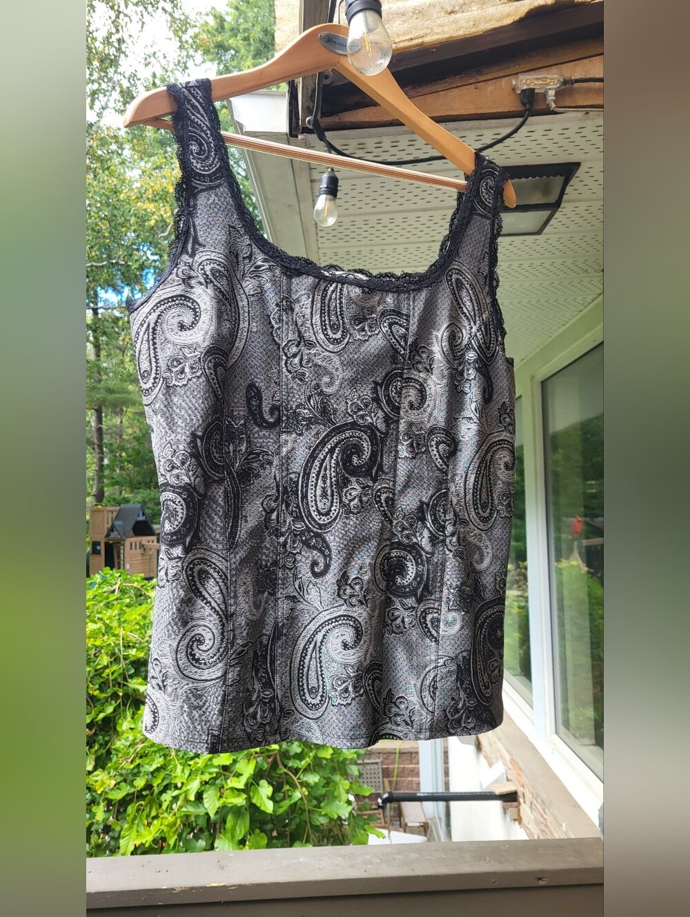 White House Black Market Corset Style Tank Top Womens XL Damask Paisley